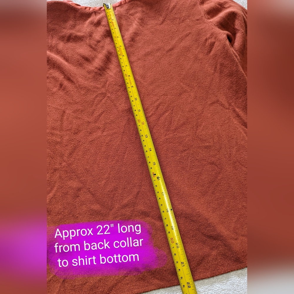 Laura size XL**, 3/4 length sleeve, v neck rust coloured pullover, GUC - Picture 9 of 9
